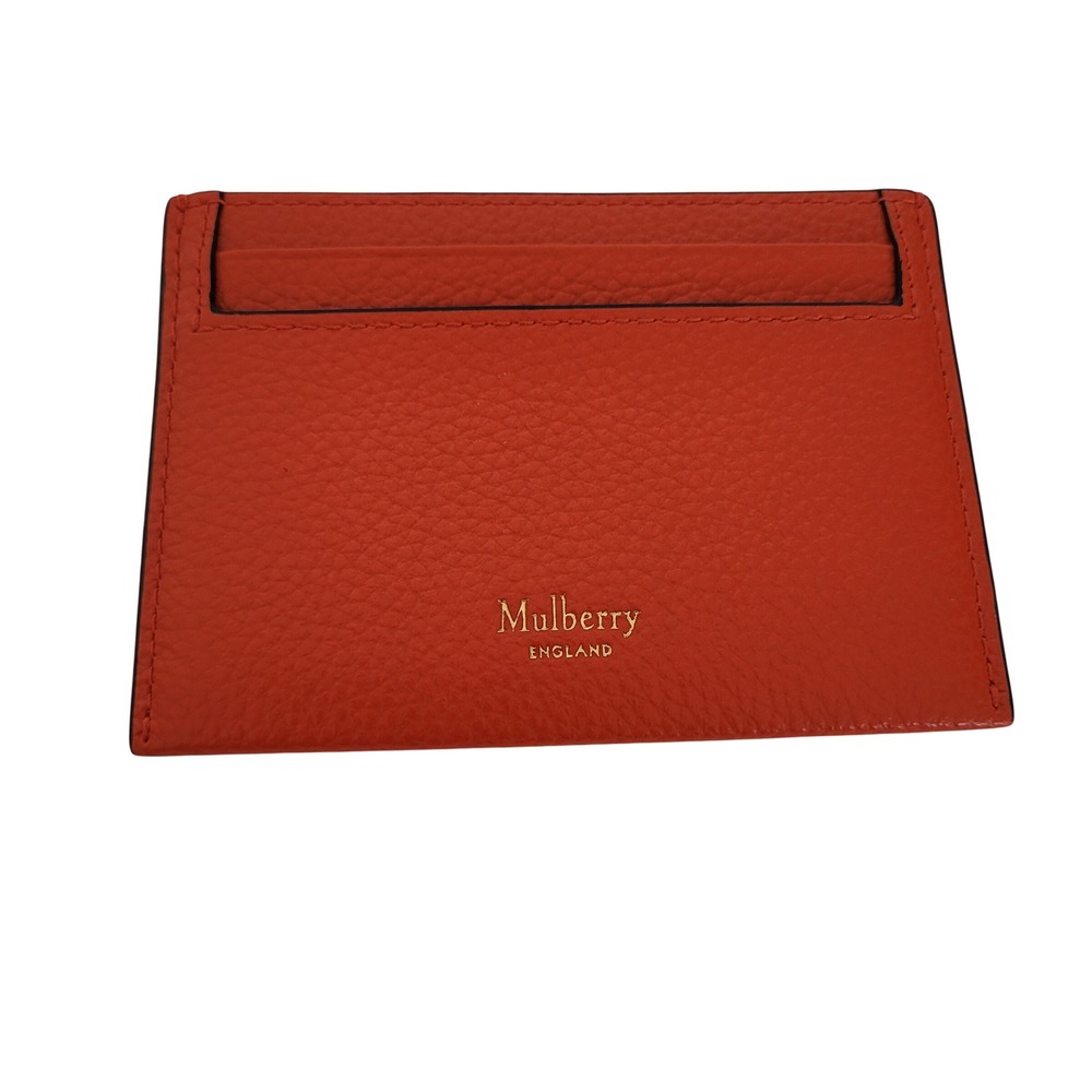 Mulberry England Orange Pebbled Leather Credit Card Slip Wallet Slim Minimalist